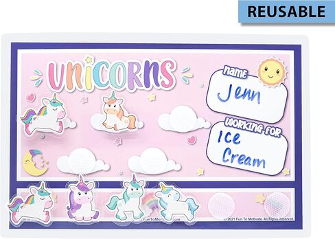 لوحة رمزية مغناطيسية قابلة لإعادة الاستخدام بطابع يونيكورن (6 بوصات × 9 بوصات)، مخطط مكافآت فريد ونابض بالحياة مع تصميم ممتع وجذاب للأطفال (الكمية 1) in Kuwait