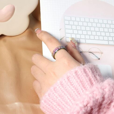 خاتم القلق للنساء حلقة التململ: حلقة الدوار حلقات التململ للقلق للنساء خاتم التململ للرجال من التيتانيوم المقاوم للصدأ خاتم الاستمرار في العمل خاتم فضي بألوان قوس قزح مقاس 6 7 8 9 10 in Kuwait