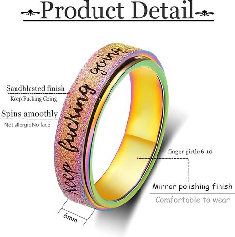 خاتم القلق للنساء حلقة التململ: حلقة الدوار حلقات التململ للقلق للنساء خاتم التململ للرجال من التيتانيوم المقاوم للصدأ خاتم الاستمرار في العمل خاتم فضي بألوان قوس قزح مقاس 6 7 8 9 10 in Kuwait