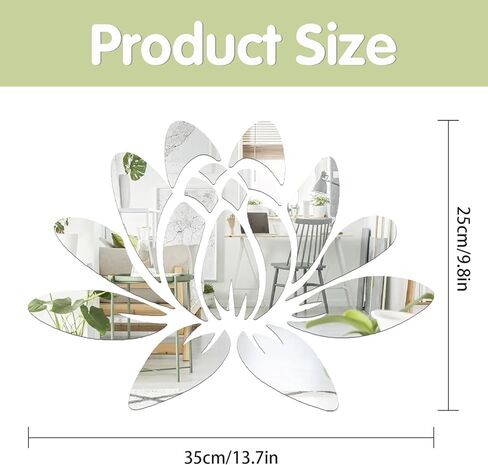 Wall Mirror Tiles, Lotus Shape Mirrors for Wall, Self Adhesive Wall Mirror Stickers, Acrylic Mirror Cute Room Wall Decor Y2k Aesthetic Living Room Bedroom Decor(Silver) in Kuwait