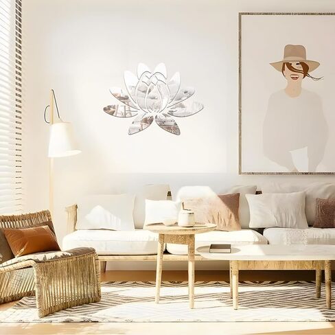 Wall Mirror Tiles, Lotus Shape Mirrors for Wall, Self Adhesive Wall Mirror Stickers, Acrylic Mirror Cute Room Wall Decor Y2k Aesthetic Living Room Bedroom Decor(Silver) in Kuwait