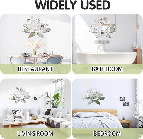 Wall Mirror Tiles, Lotus Shape Mirrors for Wall, Self Adhesive Wall Mirror Stickers, Acrylic Mirror Cute Room Wall Decor Y2k Aesthetic Living Room Bedroom Decor(Silver) in Kuwait