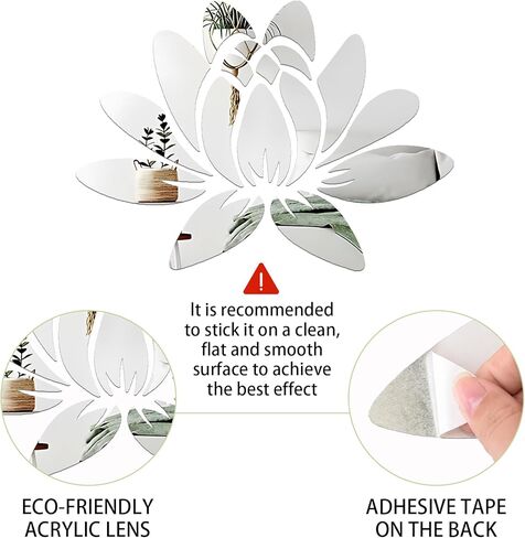 Wall Mirror Tiles, Lotus Shape Mirrors for Wall, Self Adhesive Wall Mirror Stickers, Acrylic Mirror Cute Room Wall Decor Y2k Aesthetic Living Room Bedroom Decor(Silver) in Kuwait