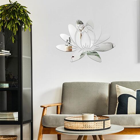 Wall Mirror Tiles, Lotus Shape Mirrors for Wall, Self Adhesive Wall Mirror Stickers, Acrylic Mirror Cute Room Wall Decor Y2k Aesthetic Living Room Bedroom Decor(Silver) in Kuwait