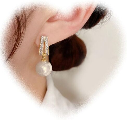 W WEILIRIAN Vintage Pearl Dangle Earrings Pearl Drop Earrings Crystal Bar Stud Earrings Gold Pearl Bead Earrings Pearl Wedding Earrings Jewelry for Women and Girls (Gold) in Saudi Arabia
