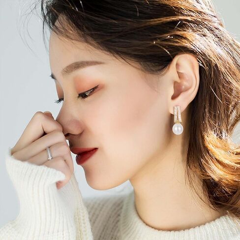 W WEILIRIAN Vintage Pearl Dangle Earrings Pearl Drop Earrings Crystal Bar Stud Earrings Gold Pearl Bead Earrings Pearl Wedding Earrings Jewelry for Women and Girls (Gold) in Saudi Arabia