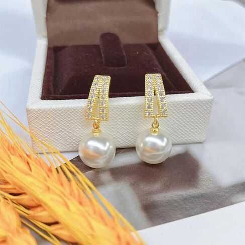 W WEILIRIAN Vintage Pearl Dangle Earrings Pearl Drop Earrings Crystal Bar Stud Earrings Gold Pearl Bead Earrings Pearl Wedding Earrings Jewelry for Women and Girls (Gold) in Saudi Arabia