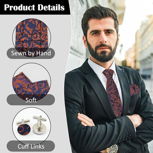 Ties for Men 3.15" Stripe Ties Set Formal Satin Necktie and Pocket Square with Cufflinks Set for Men in Saudi Arabia