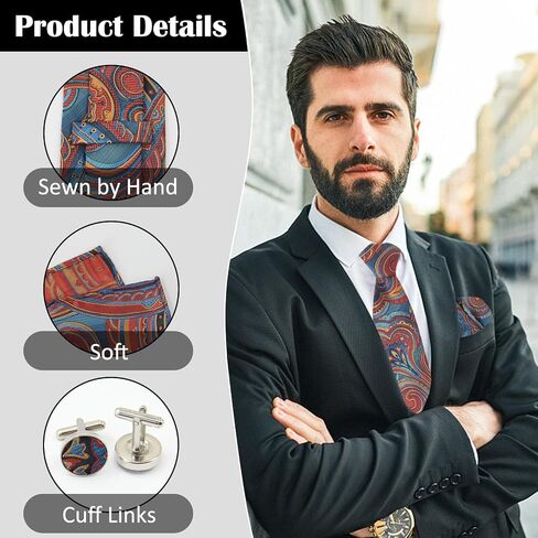 Ties for Men 3.15" Stripe Ties Set Formal Satin Necktie and Pocket Square with Cufflinks Set for Men in Saudi Arabia