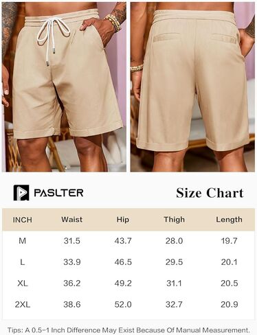 PASLTER شورت رجالي كاجوال من القطن بخصر مطاطي شورت صيفي للشاطئ برباط أمامي مسطح مطوي in Kuwait