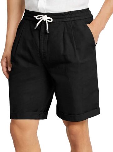 PASLTER شورت رجالي كاجوال من القطن بخصر مطاطي شورت صيفي للشاطئ برباط أمامي مسطح مطوي in Kuwait