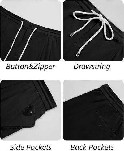 PASLTER شورت رجالي كاجوال من القطن بخصر مطاطي شورت صيفي للشاطئ برباط أمامي مسطح مطوي in Kuwait