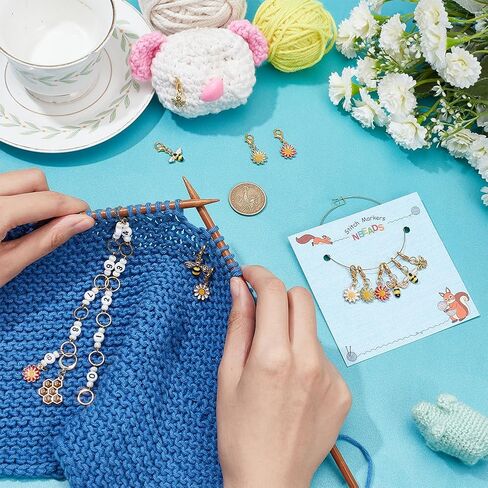 NBEADS قطعة واحدة من سلاسل الحياكة على شكل ديزي ونحلة و12 قطعة من علامات الغرز، علامة غرز من سبيكة المينا للحياكة والخياطة وصنع المجوهرات وتتبع الكروشيه in Saudi Arabia