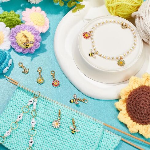 NBEADS قطعة واحدة من سلاسل الحياكة على شكل ديزي ونحلة و12 قطعة من علامات الغرز، علامة غرز من سبيكة المينا للحياكة والخياطة وصنع المجوهرات وتتبع الكروشيه in Saudi Arabia