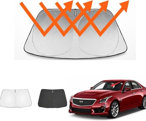 مظلة شمسية للزجاج الأمامي لسيارة كاديلاك CTS 2014-2019، حاجب نافذة من الشمس، كتل أمامية قابلة للطي من الأشعة فوق البنفسجية وحرارة الشمس - مادة 210T طبقتان، تحافظ على برودة سيارتك in Kuwait