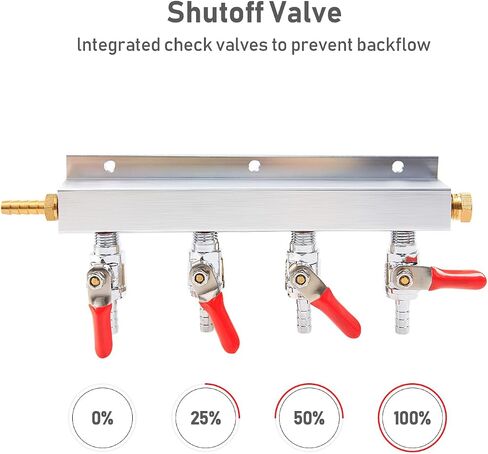 Roastove 4-Way Gas Manifold CO2 Distributor Manifold 5/16 inch Barb/Stem Splitter Beer Integrated Check Valves Homebrew Beer Making Brewing Tool-CO2 gas input at LEFT side+5CLAMPS in Saudi Arabia