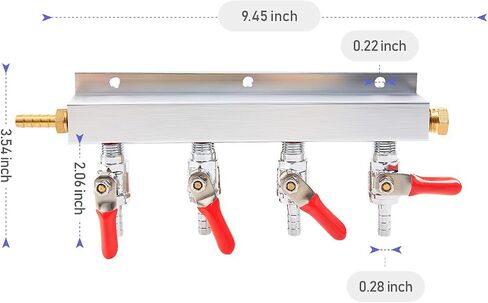 Roastove 4-Way Gas Manifold CO2 Distributor Manifold 5/16 inch Barb/Stem Splitter Beer Integrated Check Valves Homebrew Beer Making Brewing Tool-CO2 gas input at LEFT side+5CLAMPS in Saudi Arabia