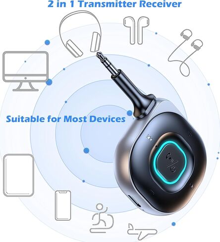 محول جهاز إرسال بلوتوث 5.3، محول بلوتوث AUX لموسيقى السيارة/المكالمات بدون استخدام اليدين، جهاز إرسال بلوتوث للتلفزيون/الطائرة/الكمبيوتر الشخصي، جهاز استقبال بلوتوث للستيريو المنزلي/مكبر الصوت in Kuwait