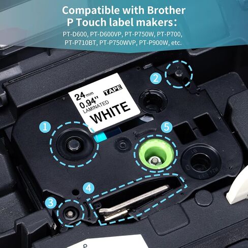 شريط ملصقات Fimax 6 عبوات Tz 24 مم 0.94 بوصة متوافق مع Brother Tze-151 Tze-251 Tze-451 Tze-551 Tze-651 Tze-751 Tze شريط ملون مقاس 1 بوصة لصانع الملصقات Brother Ptouch PT-D600 PT-D610BT PT-P710BT in Kuwait