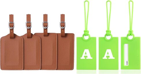 علامات الأمتعة الأولية Vigorport لحقيبة السفر، 3 عبوات من علامات السيليكون اللامعة القابلة للانحناء مع بطاقة اسم الخصوصية وعلامات الأمتعة الجلدية 4 عبوات من ملصقات حقائب السفر باللون البني in Kuwait