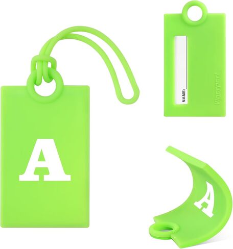 علامات الأمتعة الأولية Vigorport لحقيبة السفر، 3 عبوات من علامات السيليكون اللامعة القابلة للانحناء مع بطاقة اسم الخصوصية وعلامات الأمتعة الجلدية 4 عبوات من ملصقات حقائب السفر باللون البني in Kuwait