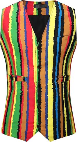 Lars Amadeus Rainbow Suit Vest for Men's Single Breasted V Neck Colorful Stripes Waistcoat in Saudi Arabia