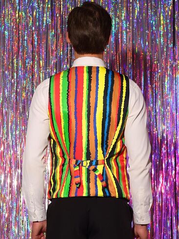 Lars Amadeus Rainbow Suit Vest for Men's Single Breasted V Neck Colorful Stripes Waistcoat in Saudi Arabia