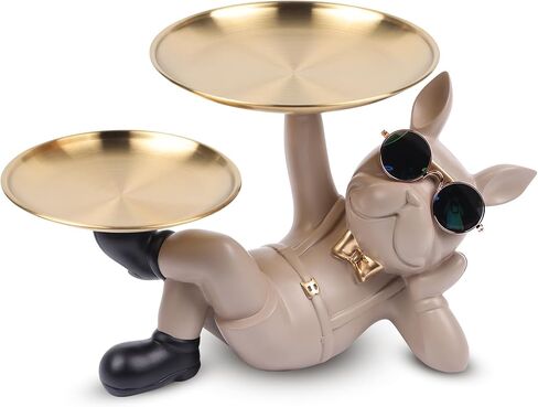 Suruim Resin Bulldog Statue with Two Storage Trays, Black, 10.43in/26.5cm x 6.69in/17cm x 6.69in/17cm in Kuwait