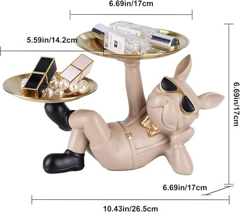 Suruim Resin Bulldog Statue with Two Storage Trays, Black, 10.43in/26.5cm x 6.69in/17cm x 6.69in/17cm in Kuwait