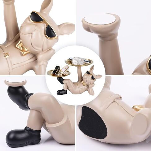 Suruim Resin Bulldog Statue with Two Storage Trays, Black, 10.43in/26.5cm x 6.69in/17cm x 6.69in/17cm in Kuwait