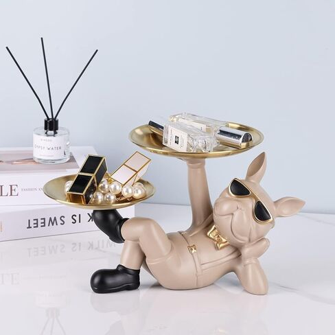 Suruim Resin Bulldog Statue with Two Storage Trays, Black, 10.43in/26.5cm x 6.69in/17cm x 6.69in/17cm in Kuwait