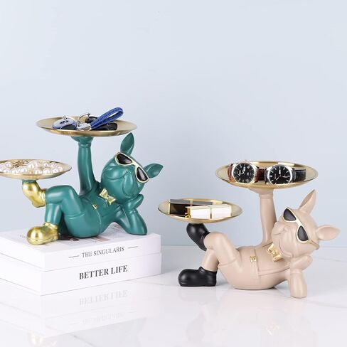 Suruim Resin Bulldog Statue with Two Storage Trays, Black, 10.43in/26.5cm x 6.69in/17cm x 6.69in/17cm in Kuwait