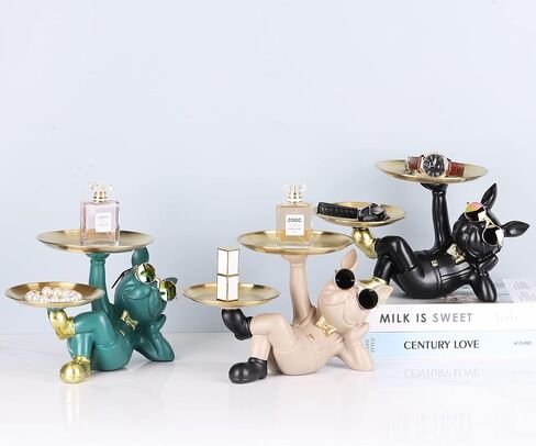 Suruim Resin Bulldog Statue with Two Storage Trays, Black, 10.43in/26.5cm x 6.69in/17cm x 6.69in/17cm in Kuwait