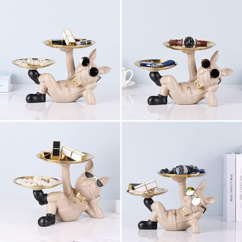 Suruim Resin Bulldog Statue with Two Storage Trays, Black, 10.43in/26.5cm x 6.69in/17cm x 6.69in/17cm in Kuwait