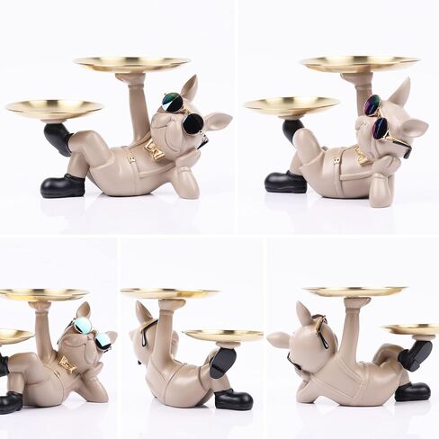 Suruim Resin Bulldog Statue with Two Storage Trays, Black, 10.43in/26.5cm x 6.69in/17cm x 6.69in/17cm in Kuwait