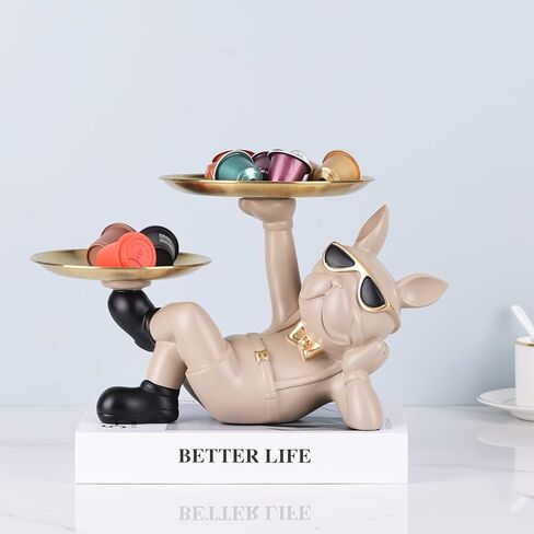 Suruim Resin Bulldog Statue with Two Storage Trays, Black, 10.43in/26.5cm x 6.69in/17cm x 6.69in/17cm in Kuwait