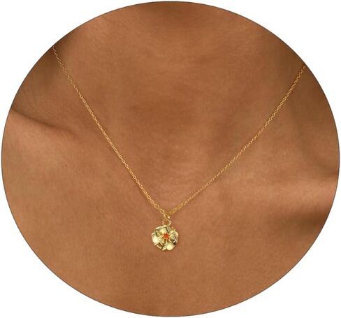 ASCOMY Dainty Gold Necklace for Women Diamond Birthstone Necklaces 14K Gold Plated Birth Flower Necklace Emerald Birthstone Blue Green Cubic Zirconia Pendant Necklace Birthday Jewelry Gifts for Women in Kuwait