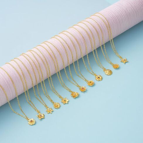 ASCOMY Dainty Gold Necklace for Women Diamond Birthstone Necklaces 14K Gold Plated Birth Flower Necklace Emerald Birthstone Blue Green Cubic Zirconia Pendant Necklace Birthday Jewelry Gifts for Women in Kuwait