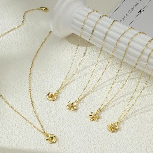 ASCOMY Dainty Gold Necklace for Women Diamond Birthstone Necklaces 14K Gold Plated Birth Flower Necklace Emerald Birthstone Blue Green Cubic Zirconia Pendant Necklace Birthday Jewelry Gifts for Women in Kuwait