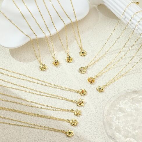 ASCOMY Dainty Gold Necklace for Women Diamond Birthstone Necklaces 14K Gold Plated Birth Flower Necklace Emerald Birthstone Blue Green Cubic Zirconia Pendant Necklace Birthday Jewelry Gifts for Women in Kuwait