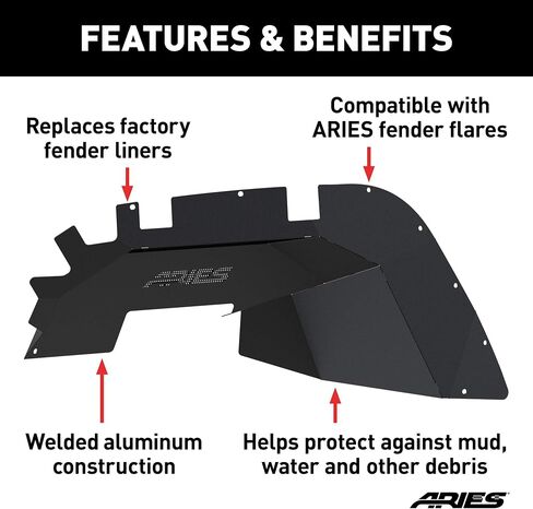 ARIES 1500550 Black Aluminum Front Jeep Wrangler JL Inner Fender Liner Wheel Well Guard Covers in Saudi Arabia