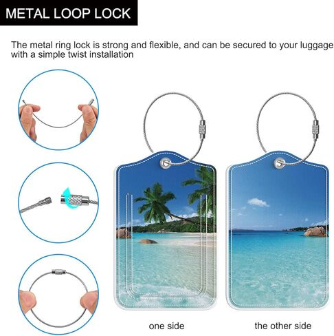 Audimi 2 قطعة من بطاقات الأمتعة، علامات حقيبة مع حلقة من الفولاذ المقاوم للصدأ لحماية الخصوصية وبطاقة عنوان للنساء والرجال والفتيات حقيبة سفر، الشاطئ in Kuwait
