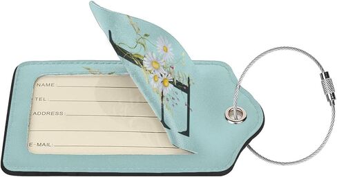 2 Pack Blue Luggage Tag for Suitcase, Black Letter B Boho Flowers Leaves Floral Pu Leather Suitcase Tag with Loop & Privacy Cover Name Id Label for Bags and Backpacks Baggage Suitcase Identifiers in Saudi Arabia