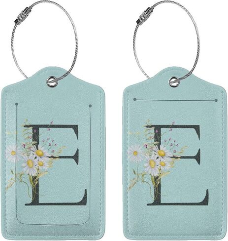 2 Pack Blue Luggage Tag for Suitcase, Black Letter B Boho Flowers Leaves Floral Pu Leather Suitcase Tag with Loop & Privacy Cover Name Id Label for Bags and Backpacks Baggage Suitcase Identifiers in Saudi Arabia