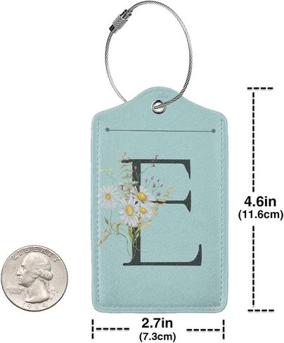 2 Pack Blue Luggage Tag for Suitcase, Black Letter B Boho Flowers Leaves Floral Pu Leather Suitcase Tag with Loop & Privacy Cover Name Id Label for Bags and Backpacks Baggage Suitcase Identifiers in Saudi Arabia