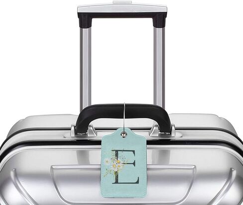 2 Pack Blue Luggage Tag for Suitcase, Black Letter B Boho Flowers Leaves Floral Pu Leather Suitcase Tag with Loop & Privacy Cover Name Id Label for Bags and Backpacks Baggage Suitcase Identifiers in Saudi Arabia