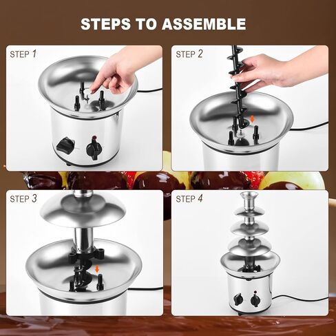 نافورة الشوكولاتة، ماكينة صهر كهربائية مكونة من 4 طبقات، مجموعة نافورة فوندو الشوكولاتة مع 6 قطع شوك من الفولاذ المقاوم للصدأ، سعة 4 رطل لجبن الناتشو، صلصة الشواء، المزرعة in Kuwait