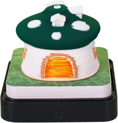 تقويم مكتب مع أضواء LED، تقويم قطعة الوقت، تقويم ثلاثي الأبعاد 2024، تقويم مكتب إبداعي دفتر ملاحظات DIY، هدية منحوتة للمدرسة والمنزل والمكتب - الفطر الأزرق in Kuwait