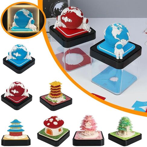 تقويم مكتب مع أضواء LED، تقويم قطعة الوقت، تقويم ثلاثي الأبعاد 2024، تقويم مكتب إبداعي دفتر ملاحظات DIY، هدية منحوتة للمدرسة والمنزل والمكتب - الفطر الأزرق in Kuwait