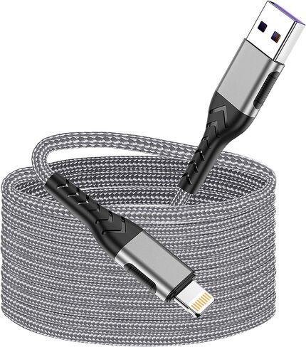شاحن Durcord iPhone، [معتمد من Apple MFi] 1 حزمة كابل USB A بطول 16 قدم لكابل شاحن Lightning، سلك شحن سريع iPhone متوافق مع iPhone Xs Max/XS/XR/X/8/7/6S/6/Plus/SE/iPad( فضة) in Kuwait